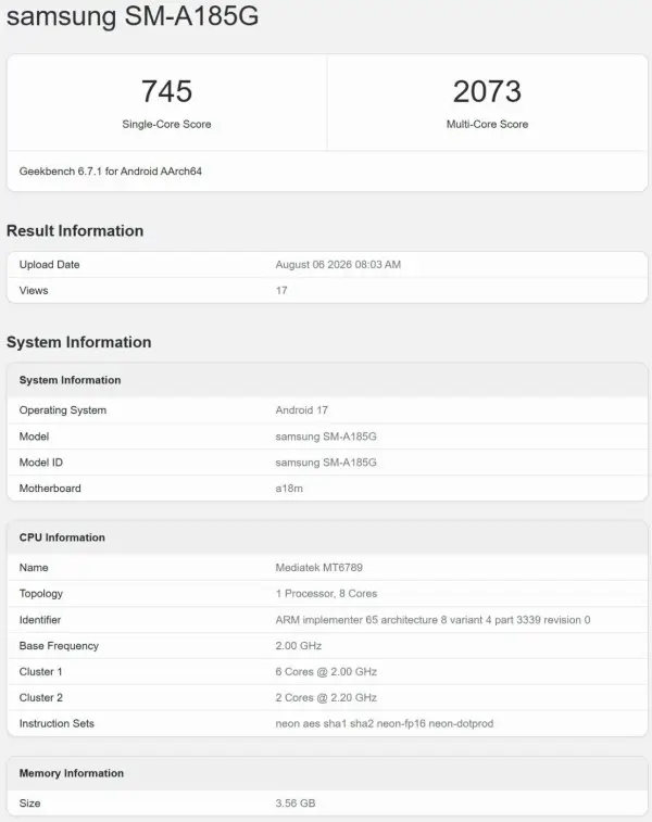 Samsung Galaxy a18 5g Launch August 2026