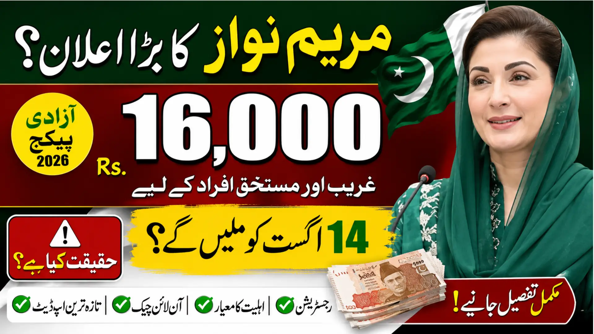 Maryam Nawaz 2026 Azadi Package 16000 Assistance, Eligibility & Online Check