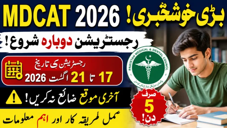 MDCAT 2026 Online Registration to Reopen from August 17