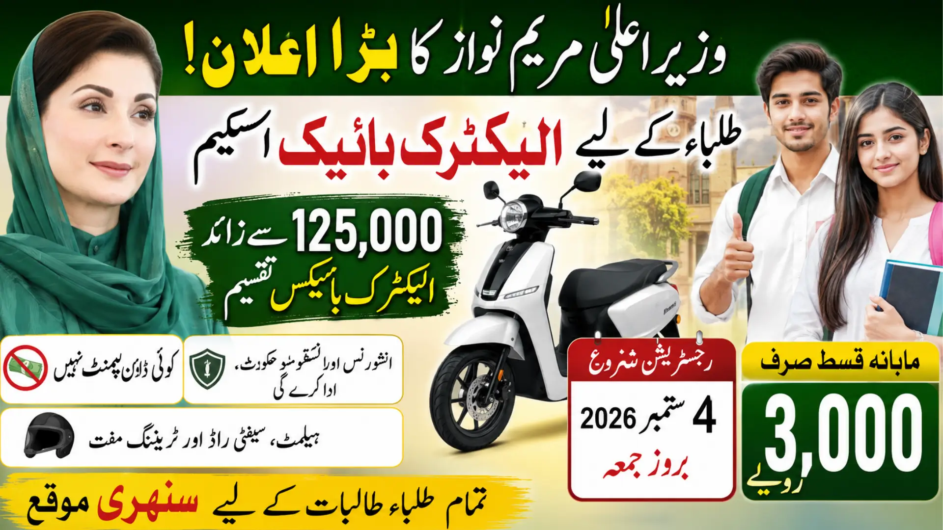 Maryam Nawaz Launch Electric Bike Scheme Registration Date September 2026